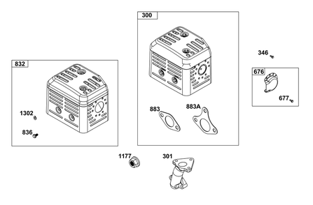 Exhaust Group Diagram and Parts List for 25T232-0026-H5 200000 - 399999 Briggs and Stratton Engine